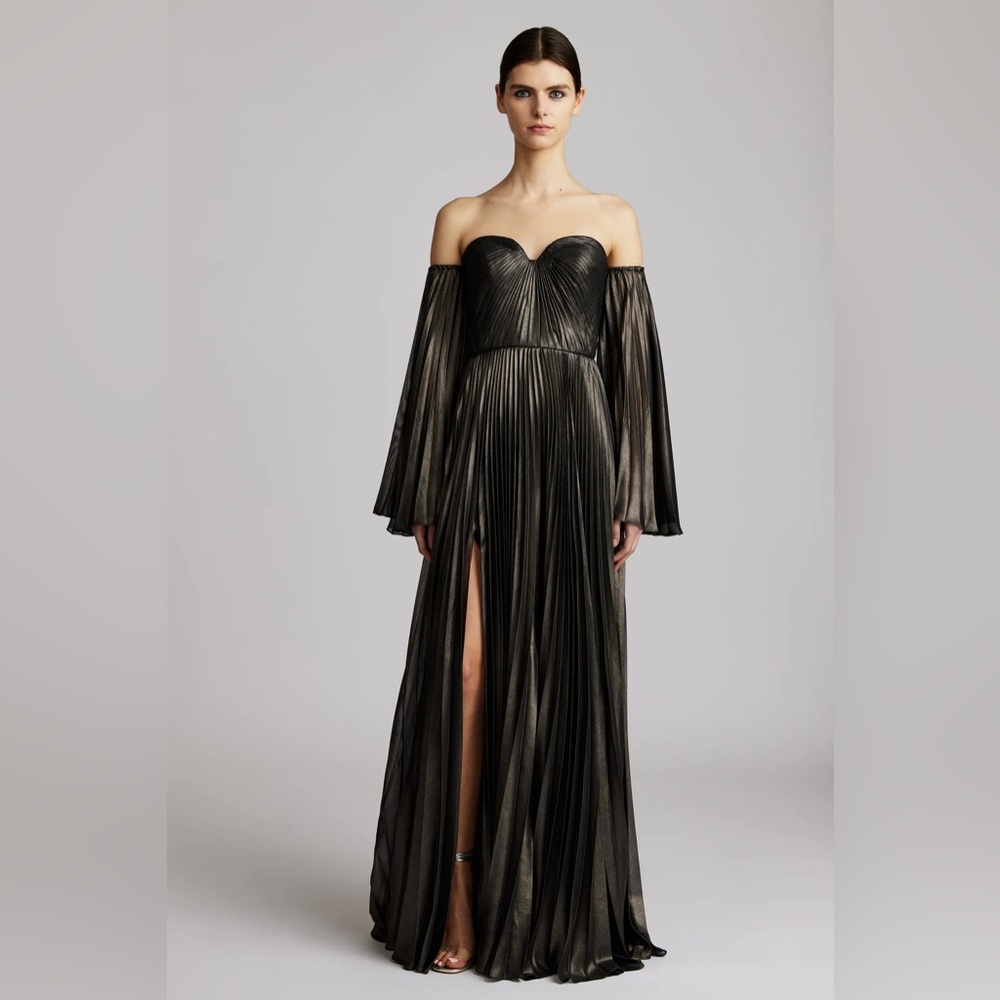Zac Posen Metallic Black Pleated Dress